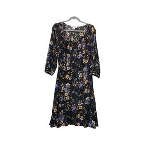 AMOUR VERT Silk Floral Dress size M Midi length Semi-sheer